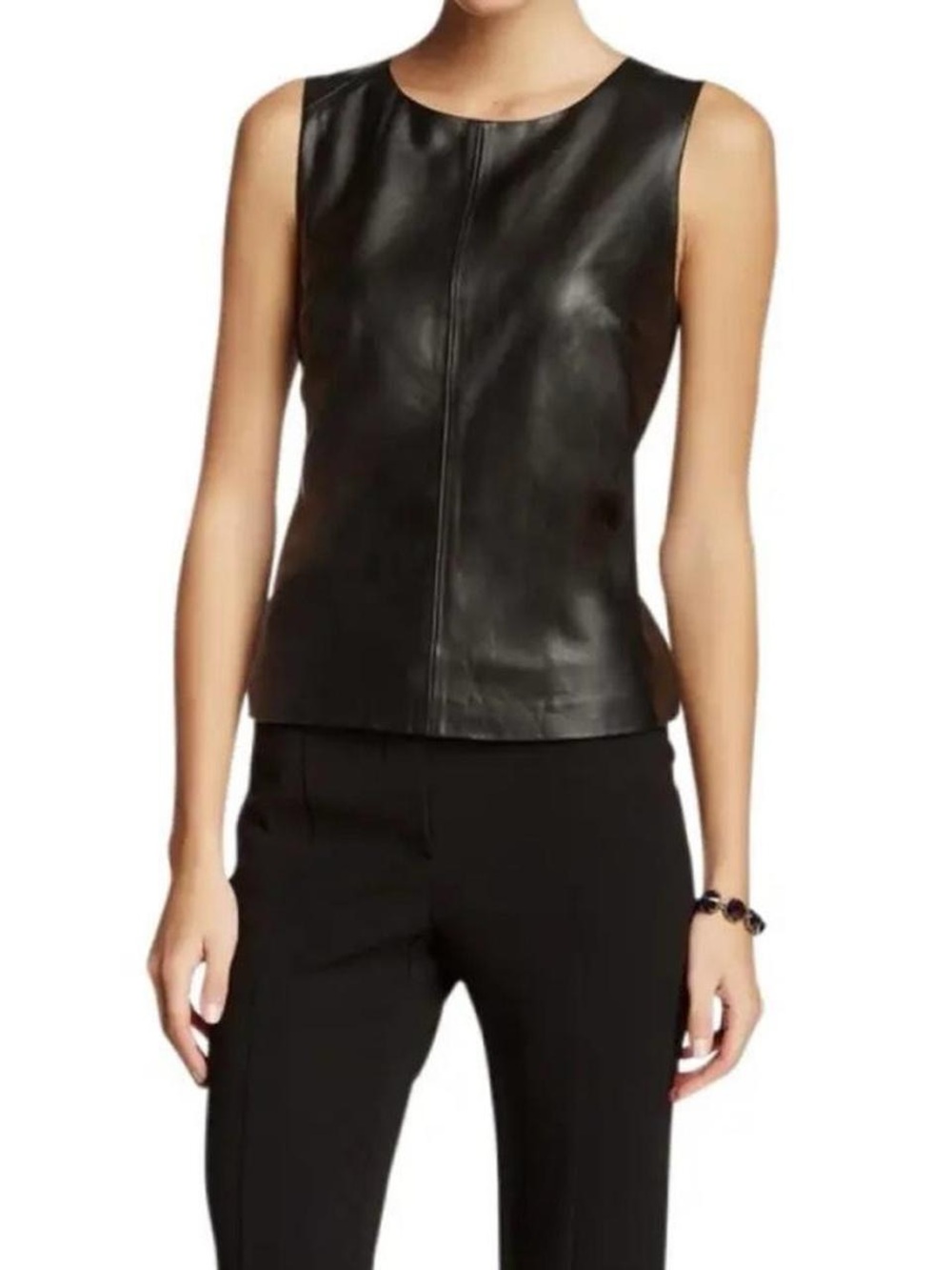 Trina Turk Black Sleeveless Genuine Leather Top